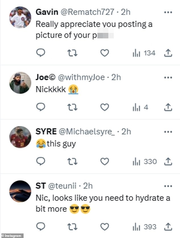 Tennis fans poked fun at Kyrgios after he posted a photo of his urine sample