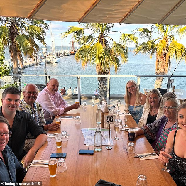 The day before, Billy shared a photo enjoying a beer while Crystle had a glass of champagne at the Wharf Shed in Geelong