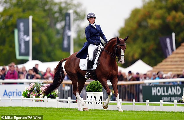 Zara Tindall on Class Affair during the dressage event at the Land Rover Burghley Horse Trials on Thursday