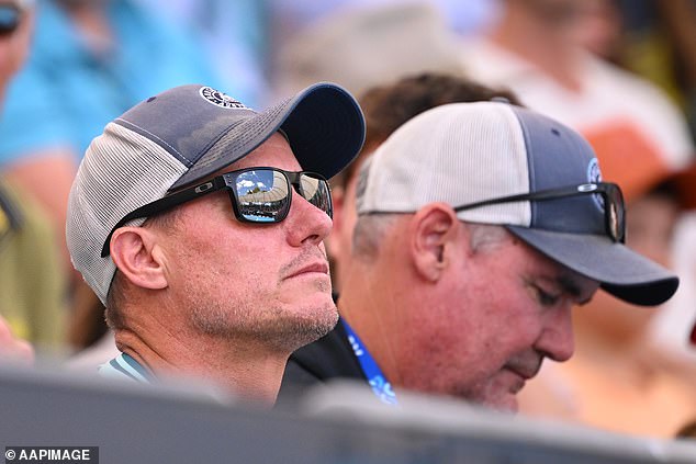 Lleyton Hewitt (left) is pictured looking at his son, almost 30 years after qualifying for his first Australian Open