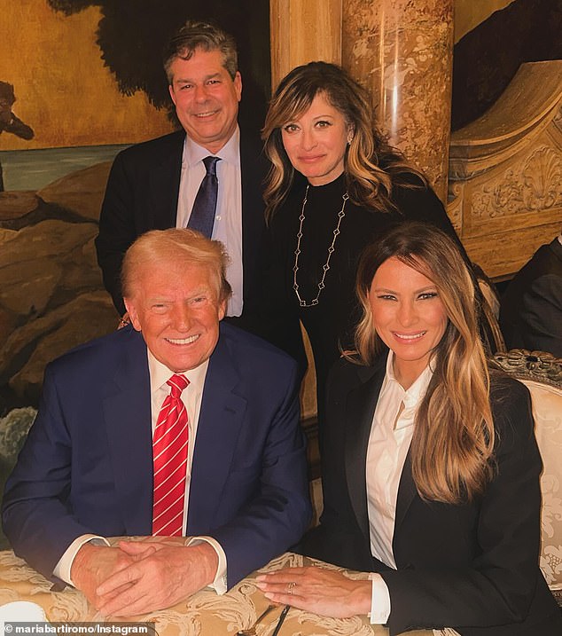 Maria Bartiromo and husband Jonathan Steinberg are seen with Donald and Melania Trump in a photo from last month