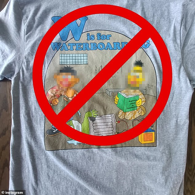 The artist behind the design previously had a manufacturer refuse to print his shirt with the torture of a character from Sesame Street (photo)