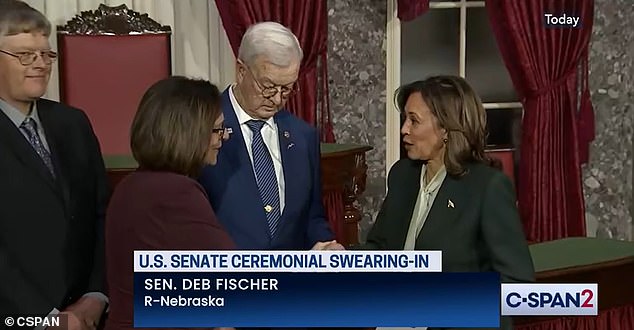 Harris shook hands with Sen. Deb Fischer, R-Neb., immediately before the dust settled with Bruce