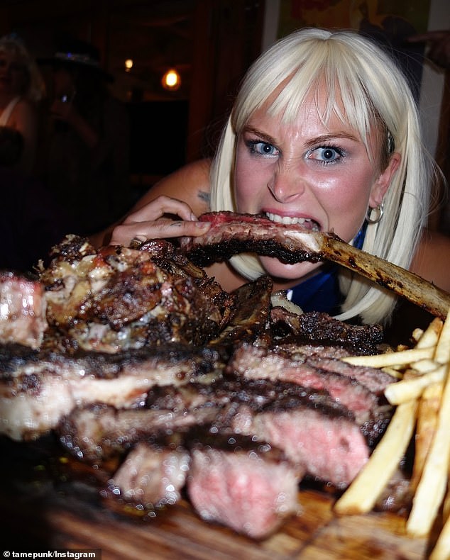 During the festive dinner she feasted on a large plate of ribs