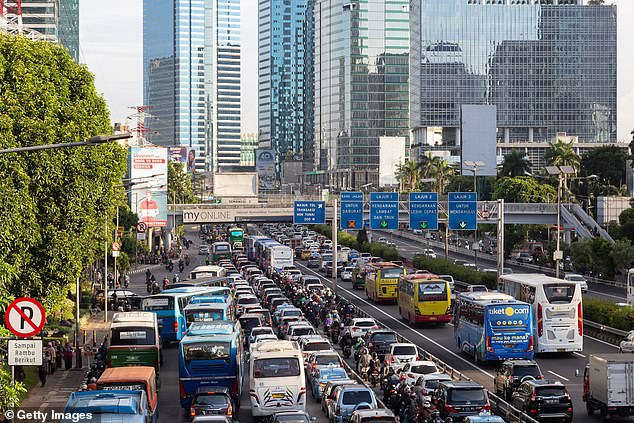 Heavy traffic jam in central Jakarta and financial district in Indonesia