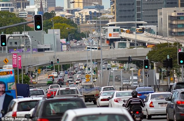 Heavy traffic in Brisbane, Australia. Brisbane is one of the most important business centers in Australia and one of the fastest growing state economies in the country