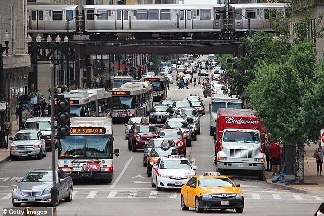 People drive downtown on June 26, 2013 in Chicago. Chicago ranks third on the list