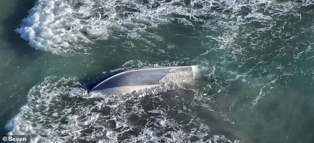 Mr Walker and Mr Kent died when their boat capsized (pictured) after the two fishermen tried to remove a chalk pot stuck to the side of the small vessel