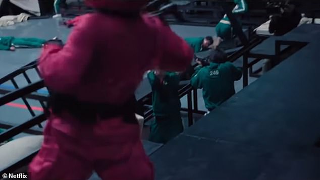 The embarrassing mistake was spotted during a bloody fight scene between the remaining players and the guards in the final episode of the second series