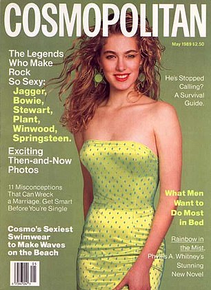 On the Cosmo cover in a green dress in 1989