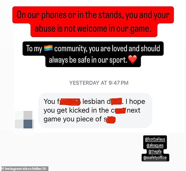 The Matildas midfielder posted another shocking message she received over the weekend