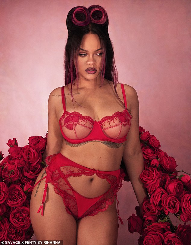 The Diamonds singer was dressed in scarlet lace lingerie from her Savage X Fenty collection in time for Valentine's Day, which falls on February 14.