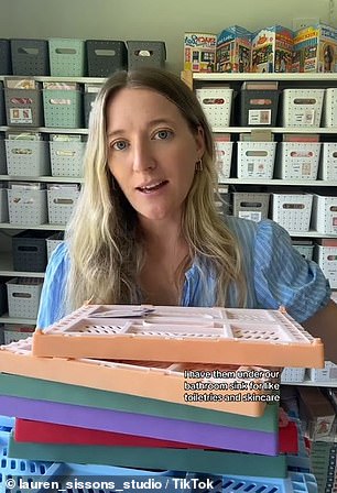 Lauren bought a stack of crates so she could keep her things organized at home.