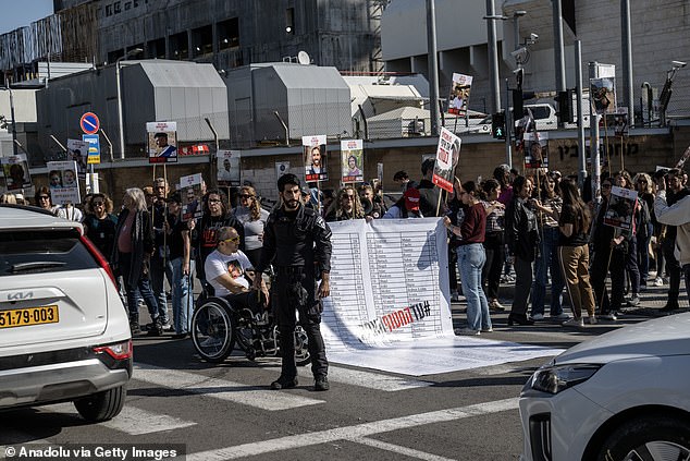 Relatives of Israeli hostages held in Gaza march for a ceasefire deal in Tel Aviv on January 7, 2025