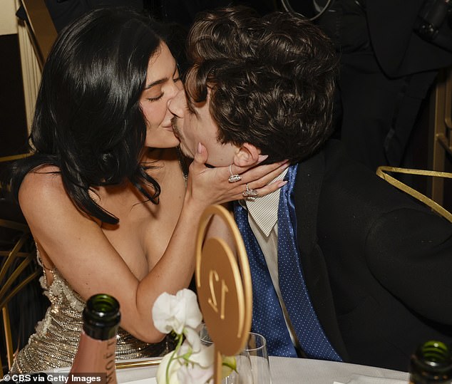 During the ceremony, Kylie, 27, sat right next to Timothee, 29, and the pair were even spotted kissing on camera at their table.