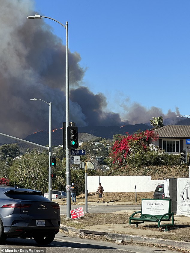 A fire rages in Southern California's Pacific Palisades neighborhood, known for its luxury shopping and A-list celebrities like Gwyneth Paltrow and Ben Affleck