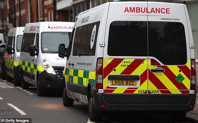 On December 27, 2024, ambulances are parked outside a London hospital in London, England