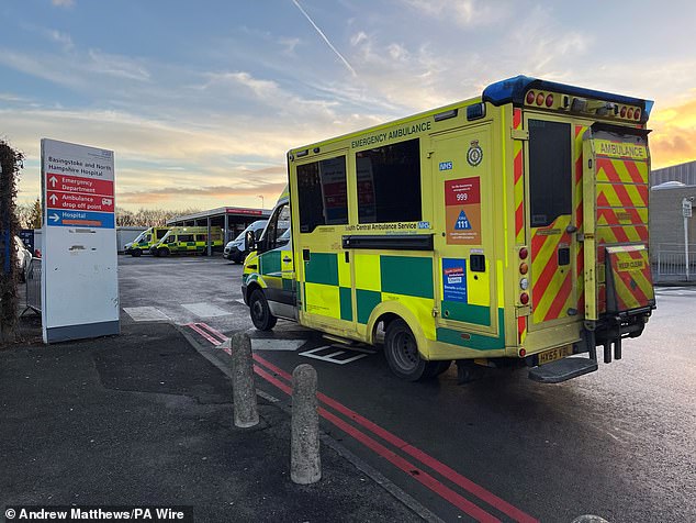 Ambulances outside Basingstoke and North Hampshire Hospital on January 7