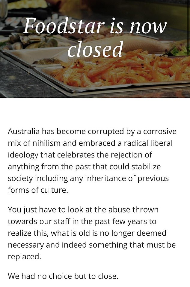 Pictured is the statement posted on Foodstar's website this week