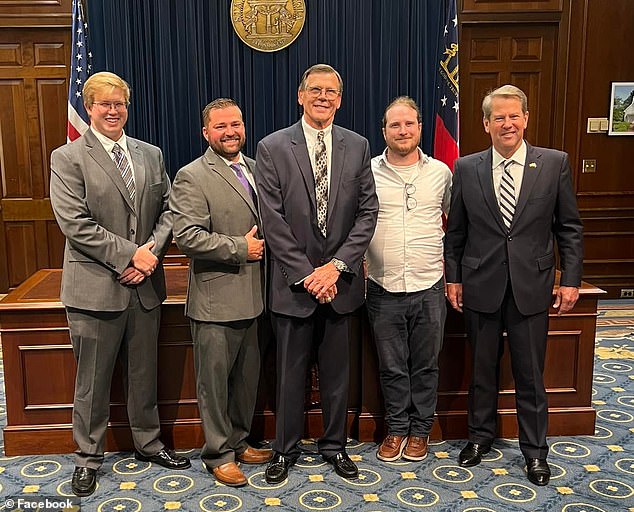 The father of four was a former assistant district attorney in Chatham County and a practicing attorney with more than 45 years of experience. Pictured: Yekel (center) with his sons (L-R) Sean, Brett, Steve and Blake and Governor Brian Kemp