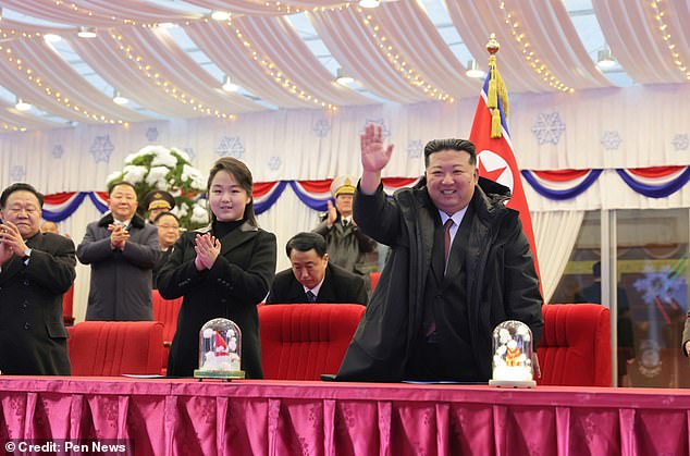 Pictured: Jong-un with his daughter Kim Ju-ae during New Year's celebrations in North Korea