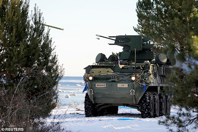 A Stryker armored fighting vehicle similar to the one used by Ukraine in Kursk. Footage shows Ukrainian troops mowing down Russian soldiers as they drive the US-supplied vehicle