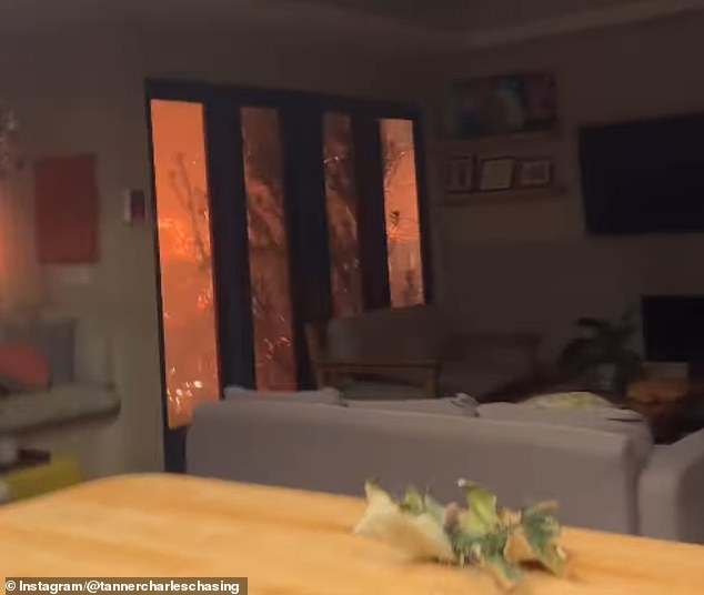 A terrifying clip showed flames and sparks just outside the living room