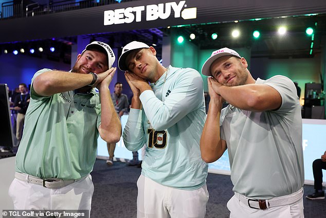 Lowry, Aberg and Wyndham Clark celebrate after beating New York to get off to the perfect start