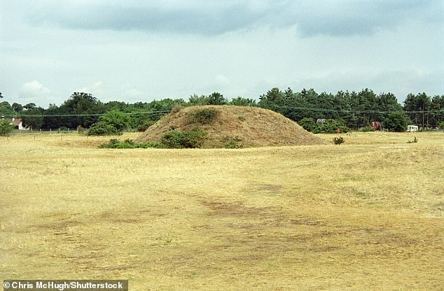 Of the approximately twenty burial mounds at the site, the most famous contained the remains of a 30-meter ship and a man – possibly a king – surrounded by lavish treasures. Pictured: a burial mound at Sutton Hoo