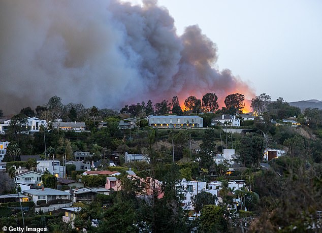 Dozens of celebrities have been forced to evacuate their luxury properties on the Los Angeles coast as four fast-moving wildfires threaten to devastate the city