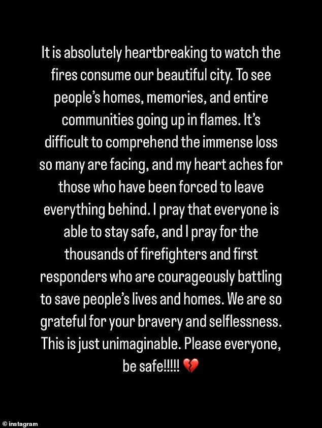 Kris Jenner shared her concerns about the wildfires raging through Los Angeles