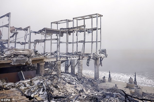 An oceanfront home in Malibu is pictured destroyed by the flames of the Palisades fire