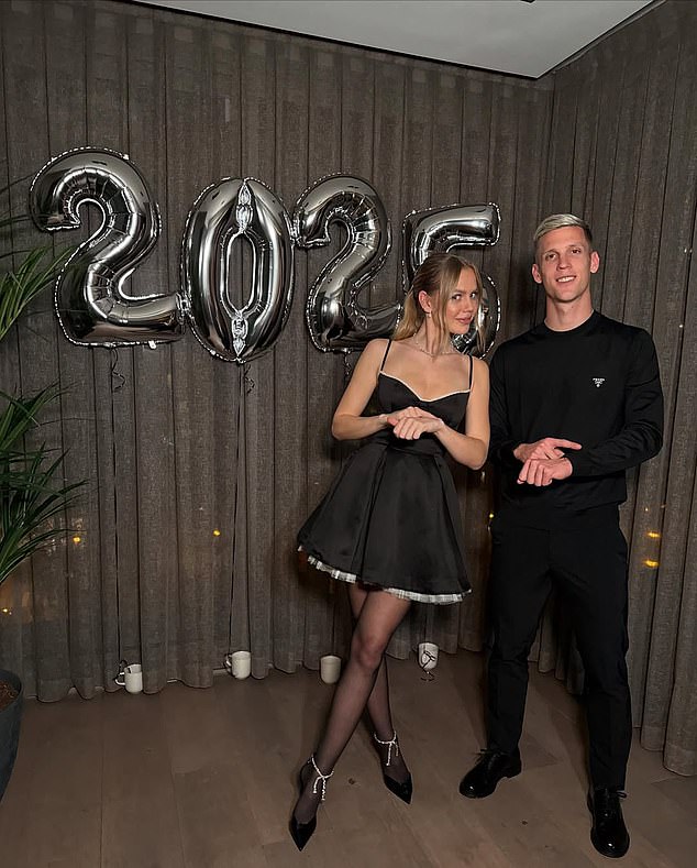 Olmo was pictured with his girlfriend Laura Abla Schmitt to celebrate the start of the new year