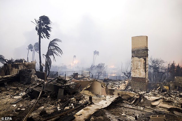 The remains of a house that burned to the ground as a result of the Palisades wildfire in Pacific Palisades