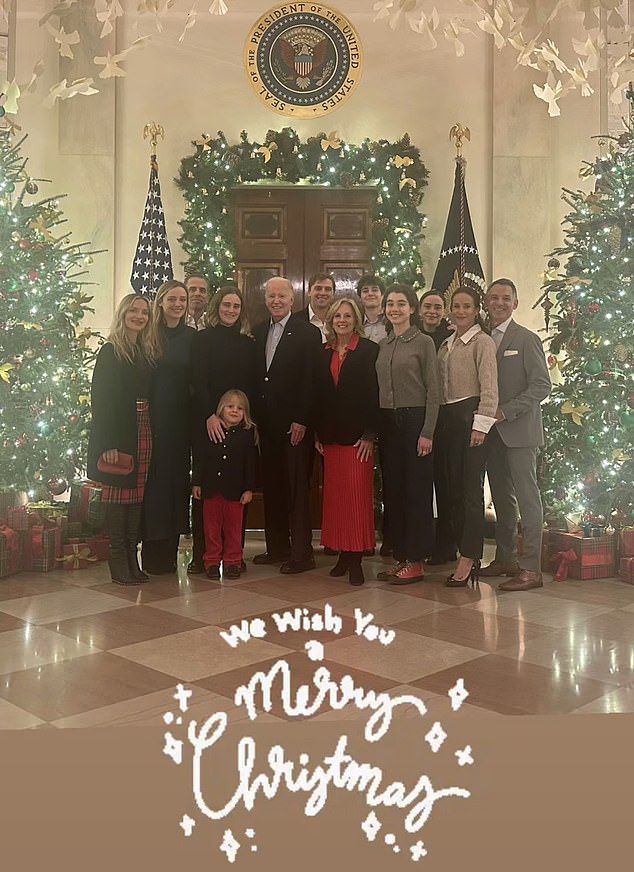 Ashely Biden posted a family photo to her Instagram Story over Christmas, showing the entire Biden family celebrating the holiday at the White House