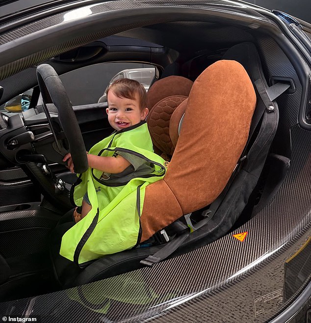 The billionaire businessman posted on Instagram a photo of the baby seat that was upholstered in brown suede and embroidered with Mercy's name.