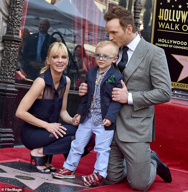 Faris with her ex Chris Pratt and their son Jack Pratt on the Hollywood Walk of Fame in 2017 in Hollywood