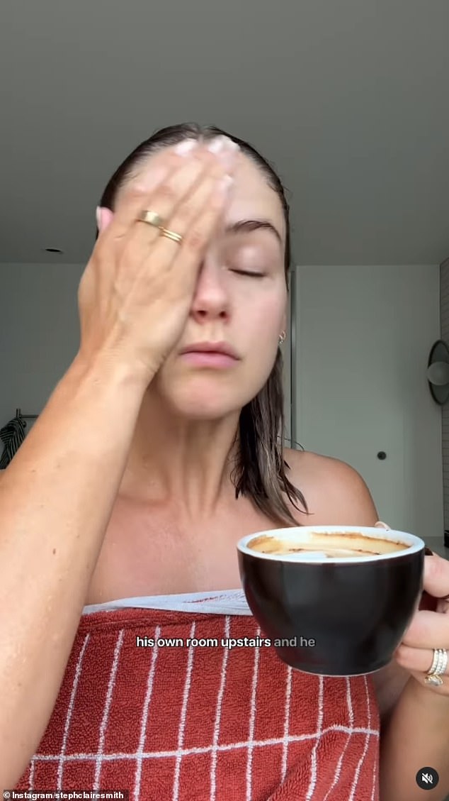 The fitness influencer, who is pregnant with her second child, shared a video on Instagram of herself looking very tired after stepping out of the shower