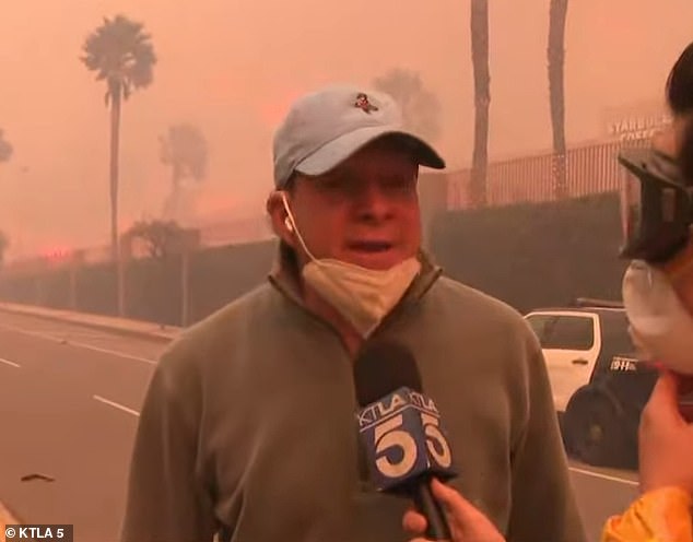 Steve Guttenberg, who lives in the area, was seen doing his best to help others escape. told KTLA: 'I have friends there and they can't evacuate... I walk there as far as I can to move cars'