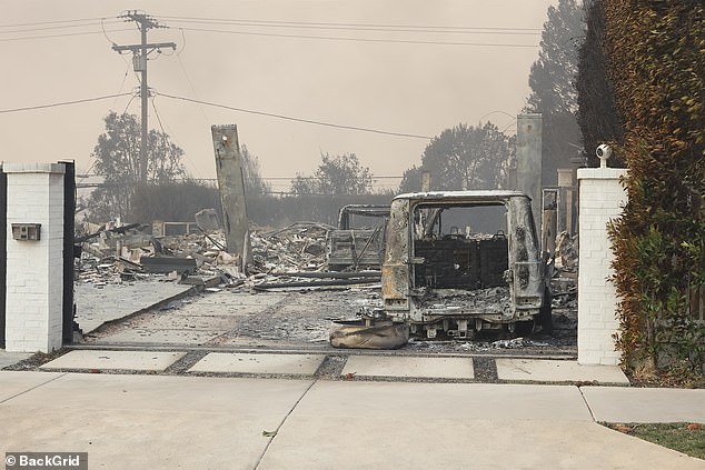 The Palisades Fire erupted Tuesday morning amid high winds in a region that has not seen significant rainfall in eight months; Teller's house pictured Wednesday