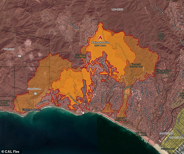 Pictured: a map showing the extent of the forest fires