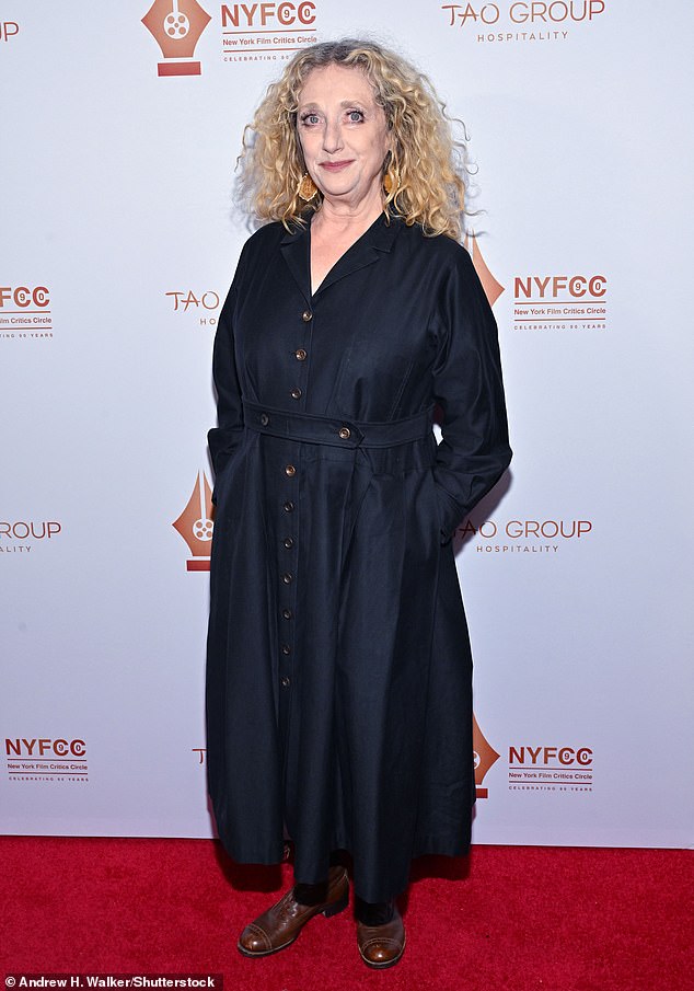 Carol Kane, 72, looked chic in a black button-up dress and brown boots