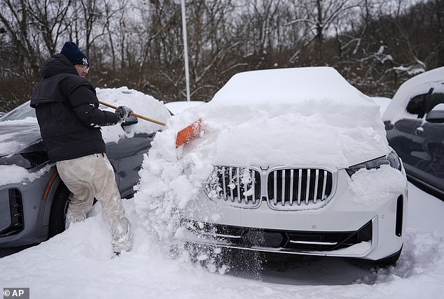 Cora comes as the combined impact of the Arctic blast and Winter Storm Blair, which wreaked havoc across the Ohio Valley and mid-Atlantic this week (pictured)