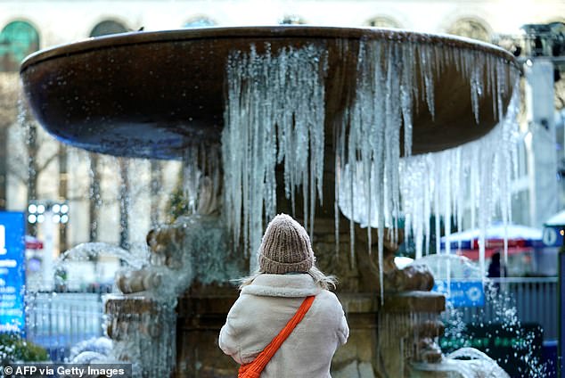 Winter Storm Cora comes as the eastern US faces a blast of Arctic air. New York City, pictured here, experienced frigid temperatures on Wednesday