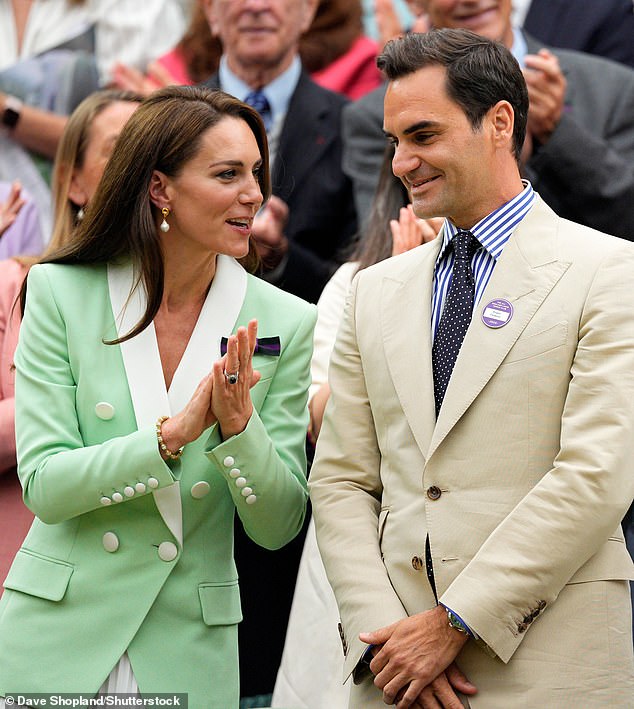 It referred to Federer saying he 'understands the frustration' when it comes to Sinner escaping a doping ban (Federer is pictured, with Princess Kate at Wimbledon)