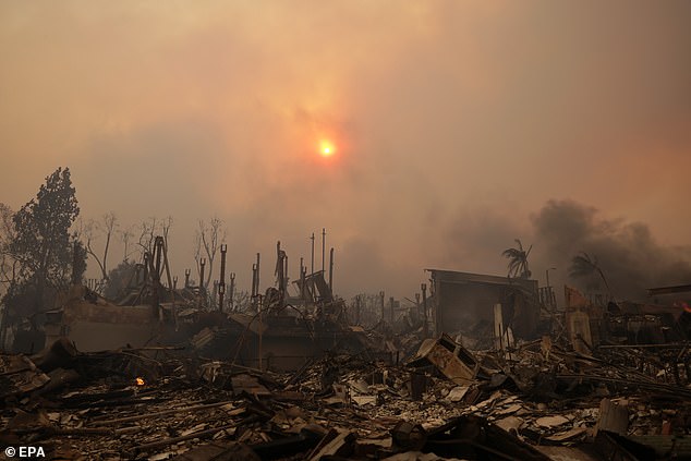 A burned-out house in Pacific Palisades, California was photographed on Wednesday