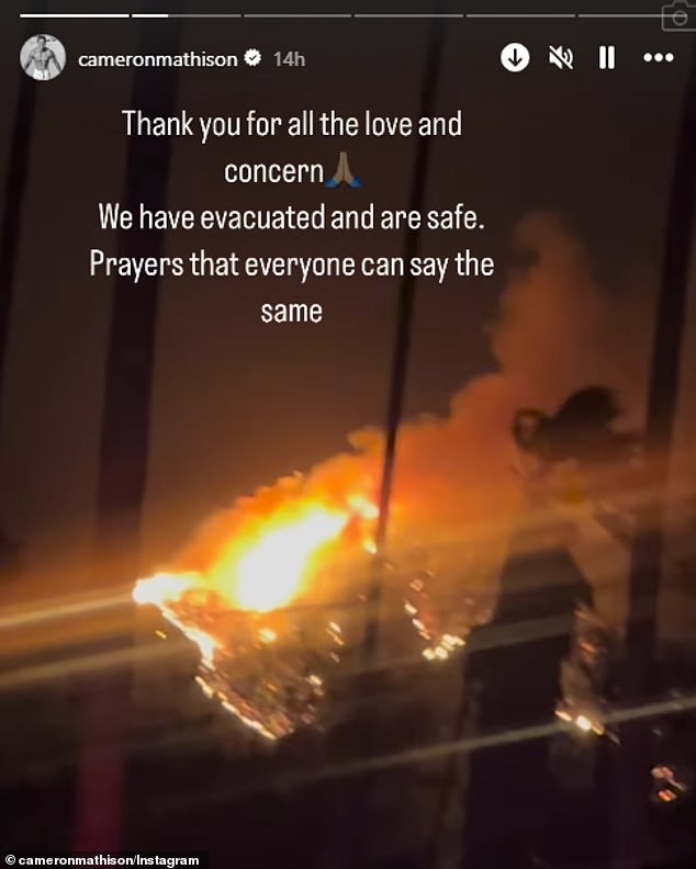 He also shared more videos to his Instagram Stories shortly after Cameron and his loved ones were evacuated from the home Tuesday night, not long after the Eaton Fire broke out in Pasadena.