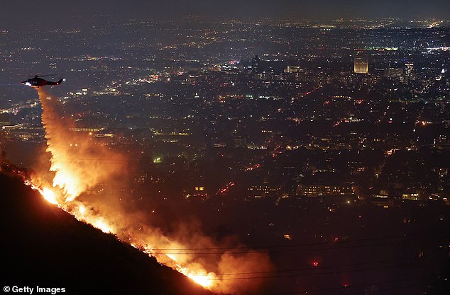 On Wednesday evening, the Sunset Fire started in the Hollywood Hills and began moving south toward the iconic Hollywood Boulevard (seen above)