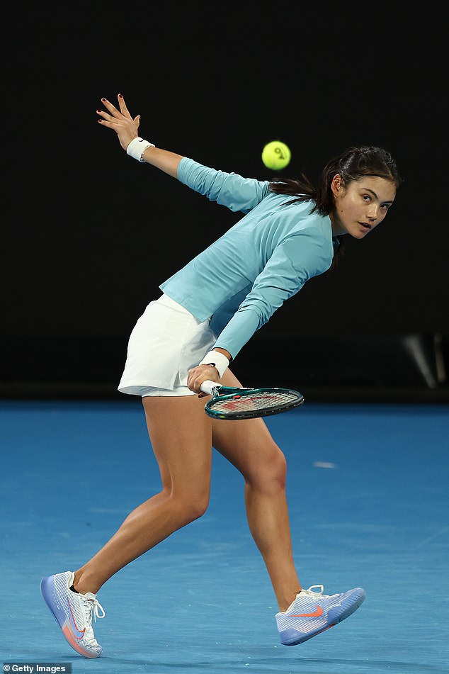 Russian No. 26 seed Ekaterina Alexandrova awaits Emma Raducanu (pictured during a practice session this week) in the first round in Melbourne -