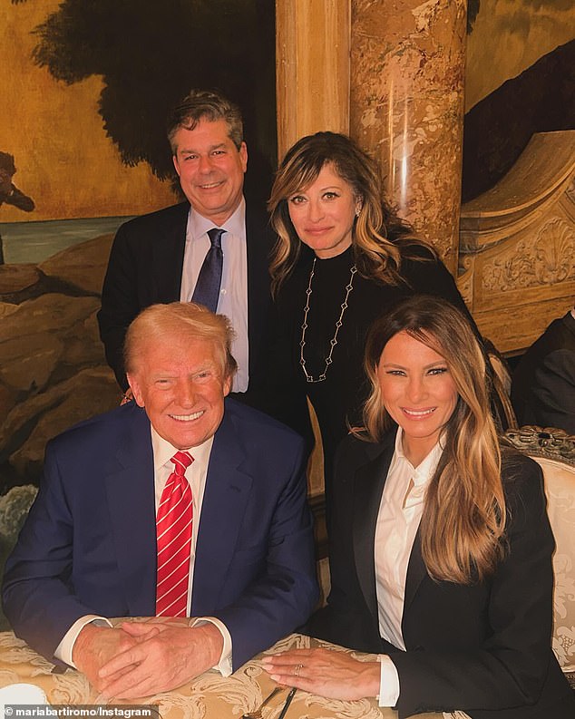 Maria Bartiromo and husband Jonathan Steinberg with Donald and Melania Trump in a photo posted on December 1, 2024 and captioned: 50 days until #inaugurationday & so honored to see @realdonaldtrump & @melaniatrump